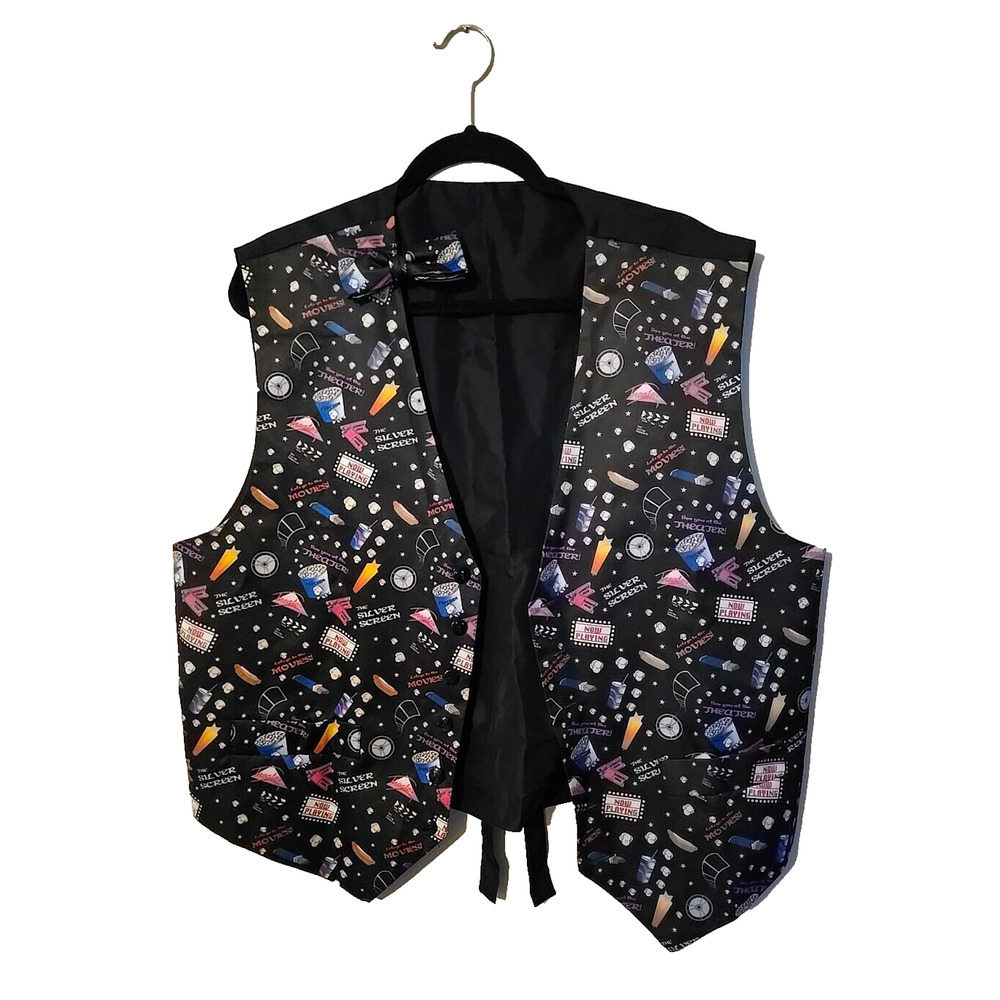 VTG Flavor Wear Black Movies Theater Theme Sleeveless Casual Vest Woman Sz Large